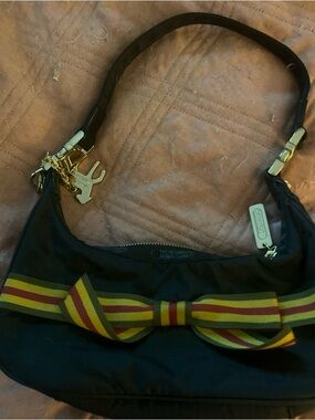 LAMB Lesportsac Ribbon Detail BOW Black Handbag with Gold Tag Accent